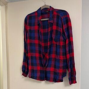 Plaid Button-Up Shirt - Red and Blue